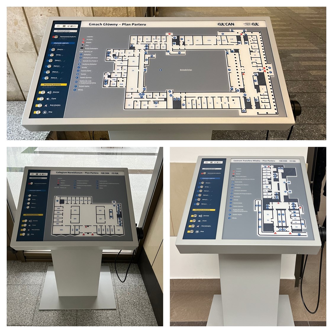 Udźwiękowione, tyflograficzne plany informacyjne ze znacznikami NFC w budynkach Katolickiego Uniwersytetu Lubelskiego. 